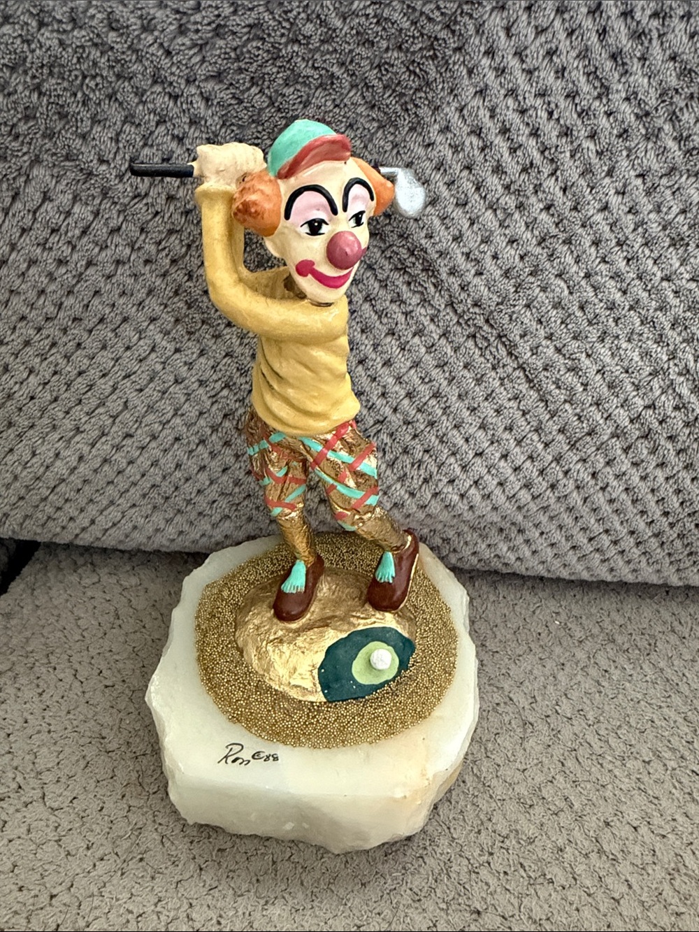 Ron Lee 1988 Hand-Painted Yellow Clown Golfer Figurine - Decorative Accent